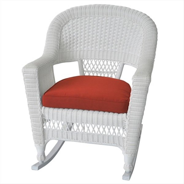 Jeco Jeco W00206R-B-2-FS018 White Rocker Wicker Chair With Red Cushion - Set 2 W00206R-B_2-FS018